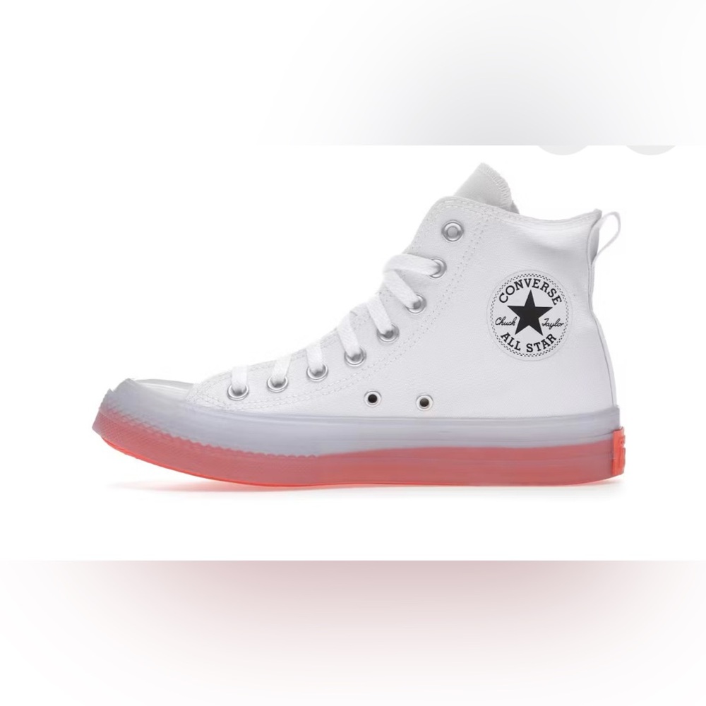 Converse White High Top Sneakers with Pink Gradient Sole